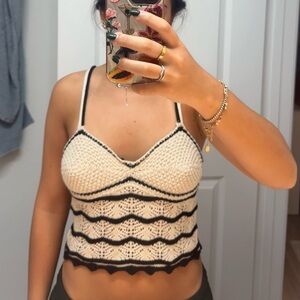 Gianni Bini Cream and Black Crochet Top